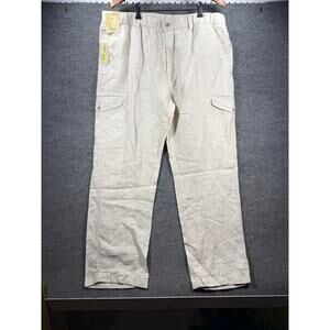 Caribbean Men's 100% Linen Cargo Pants Ivory Off-White Beach Resort Size 42x32